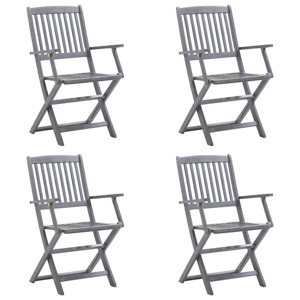 vidaXL Сгъваеми градински столове, 4 бр, с възглавници, акация масив