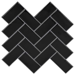 vidaXL Плочка рибена кост 10 pcs Черно 30 x 30 cm Полиуретан и PET