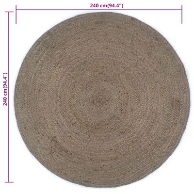 vidaXL Ръчно тъкан килим от юта, кръгъл, 240 см, сив