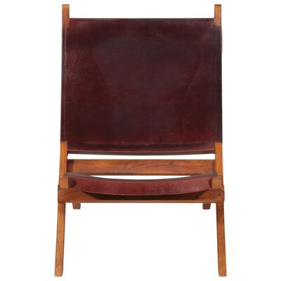 vidaXL Сгъваем релаксиращ стол, тъмнокафяв, естествена кожа