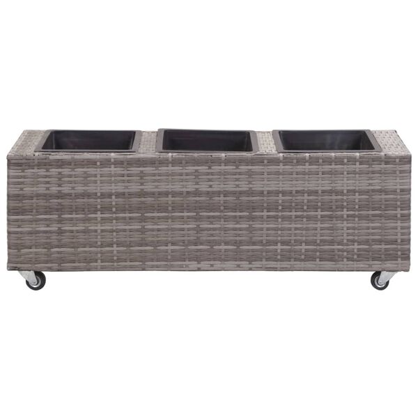 vidaXL Градинска висока леха с 3 саксии 100x30x36 см полиратан сива