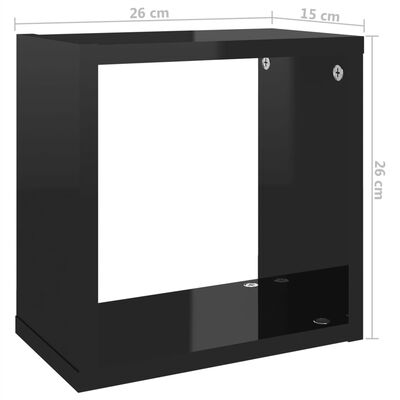 vidaXL Стенни кубични рафтове, 6 бр, черен гланц, 26x15x26 см