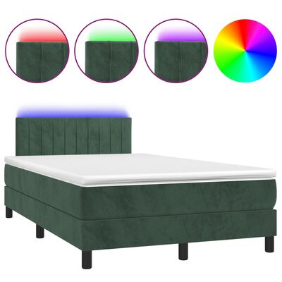 vidaXL Боксспринг легло с матрак и LED тъмнозелено 120x190 см кадифе
