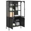 vidaXL Висок шкаф, черен, 90x40x180 см, стъкло и стомана