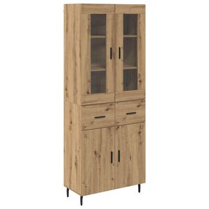 vidaXL Висок шкаф с чекмедже 2 pcs Дъб Инженерно дърво