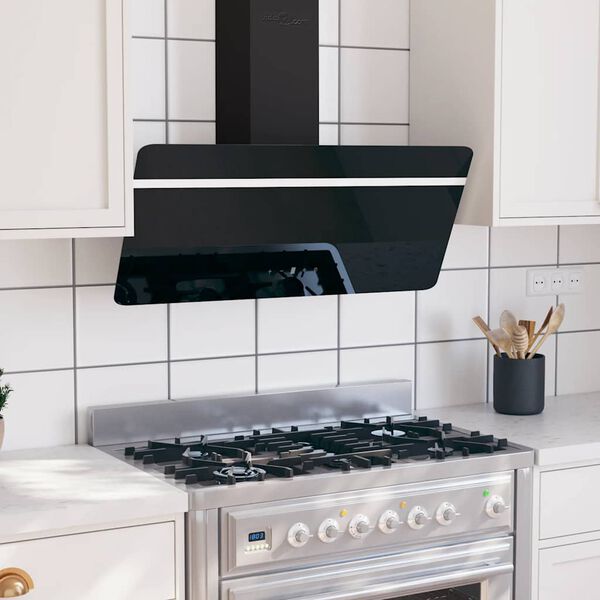 vidaXL Стенен абсорбатор, 90 см, стомана и закалено стъкло, черен