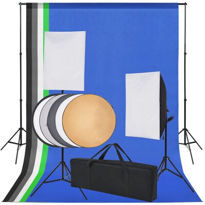 vidaXL Комплект за фото студио с фонове в 5 цвята и 2 софтбокса