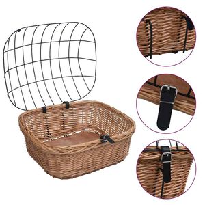 vidaXL Предна кошница за велосипед с капак 50x45x35 см натурална върба
