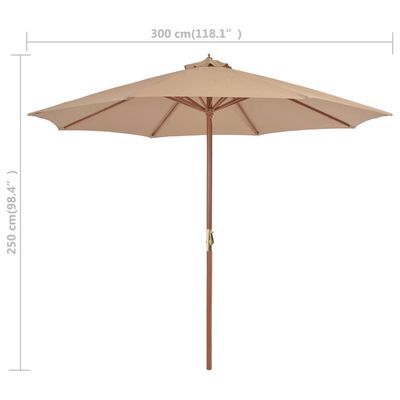 vidaXL Градински чадър с дървен прът, 300 см, таупе