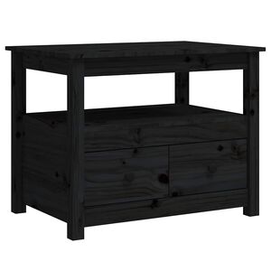 vidaXL Кафе маса, черна, 71x49x55 см, борово дърво масив