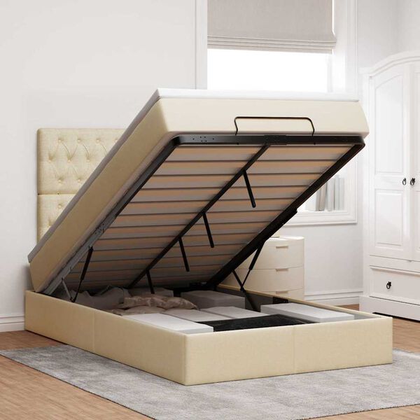 vidaXL Османска легло с матрак и LED, кремаво, 120x200 см, плат