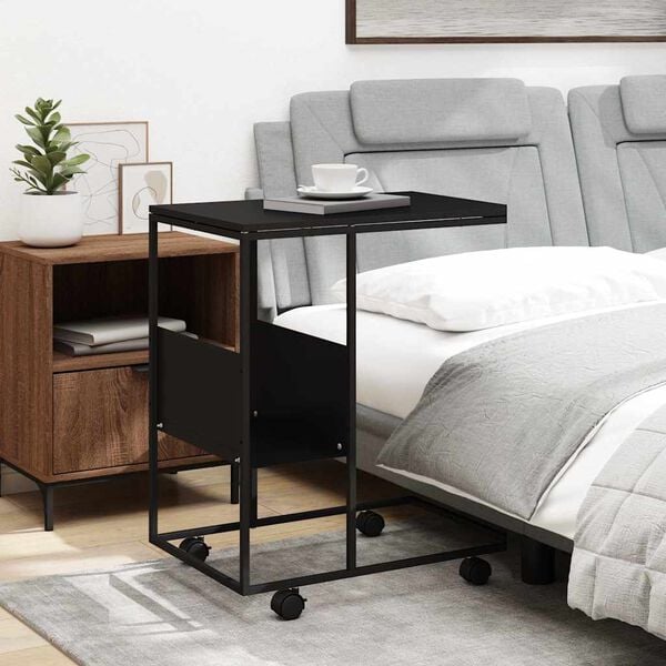 vidaXL Помощна маса с колелца черна 55x36x63,5 см инженерно дърво