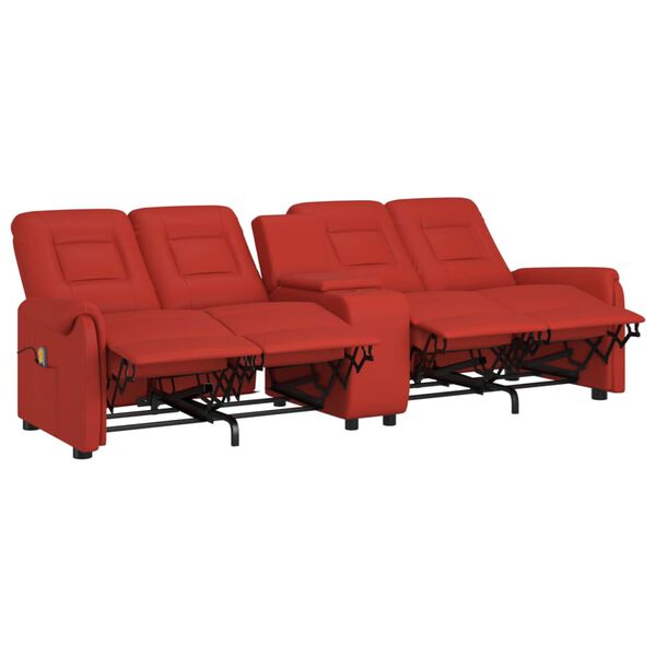 vidaXL 4-местен масажен наклоняем стол с поставка за чаша виненочервен