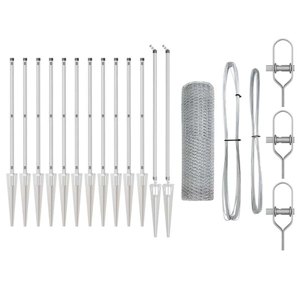 vidaXL Оградa с колчета Сребрист 0.8 x 25 m Покрит със PVC стомана