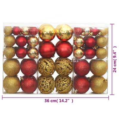 vidaXL Коледни топки 100 бр златисто и виненочервено 3 / 4 / 6 см