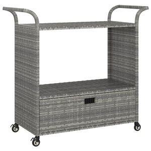 vidaXL Бар количка с чекмедже, сива, 100x45x97 см, полиратан