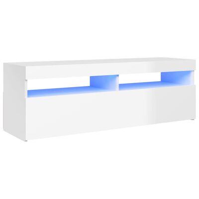vidaXL ТВ шкаф с LED осветление, бял гланц, 120x35x40 см