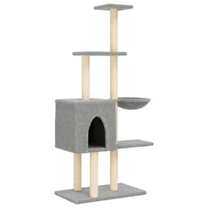 vidaXL Котешко дърво със сизалени стълбове, светлосиво, 145 см