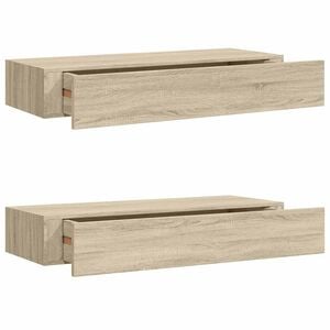 vidaXL Стенни рафтове с чекмеджета, 2 бр, дъб, 60x23,5x10 см, МДФ