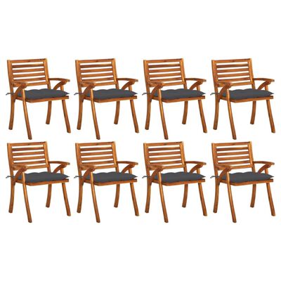vidaXL Градински столове с възглавници, 8 бр, акация масив