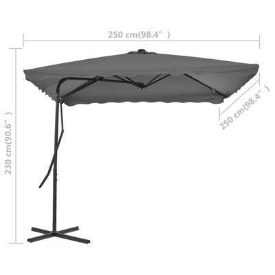 vidaXL Градински чадър със стоманен прът, 250x250 см, антрацит