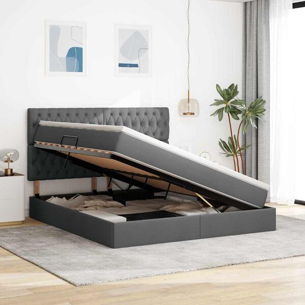 vidaXL Легло с място за съхранение и матрак Тъмен сив 160 x 200 cm