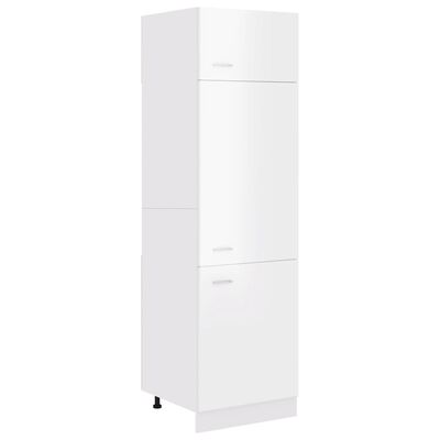 vidaXL Шкаф за хладилник, бял гланц, 60x57x207 см, ПДЧ