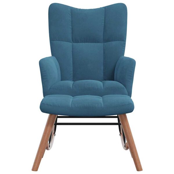 vidaXL Люлеещ се стол с табуретка, син кадифе