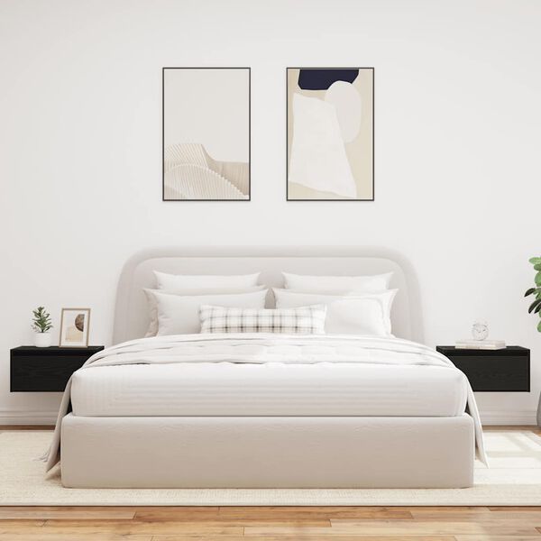 vidaXL Нощни шкафчета за стена с LED осветление, 2 бр, Черен дъб