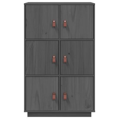 vidaXL Висок шкаф, сив, 67x40x108,5 см, борово дърво масив