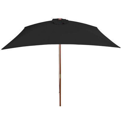 vidaXL Градински чадър с дървен прът, черен, 200x300 см