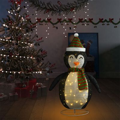 vidaXL Декоративен коледен снежен пингвин LED лукс плат 120 см