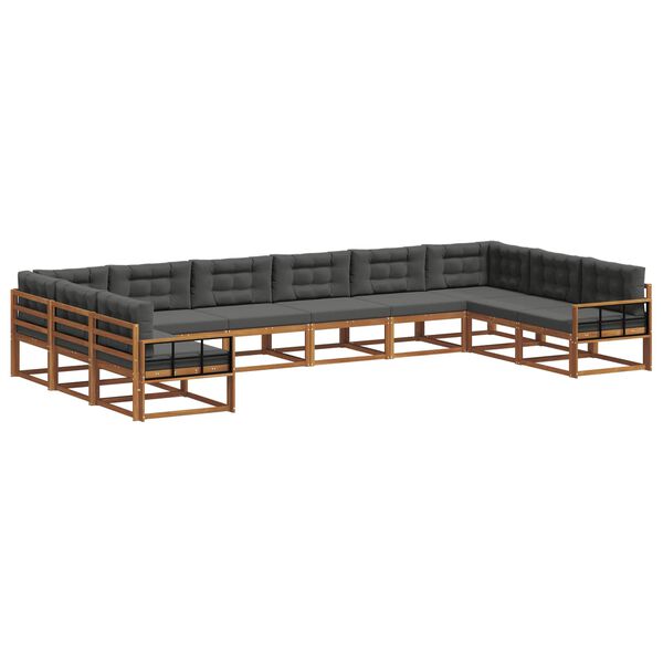 vidaXL Комплект дивани за открито 10 pcs Натурален и Антрацит