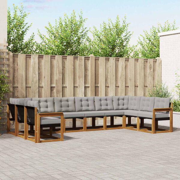 vidaXL Комплект дивани за открито 10 pcs Естествено и светло сиво