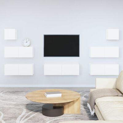 vidaXL Комплект ТВ шкафове от 7 части, бял, инженерно дърво
