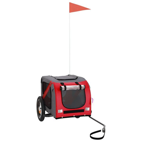 vidaXL Ремарке за колело за любимци червен и сив Оксфорд плат и желязо