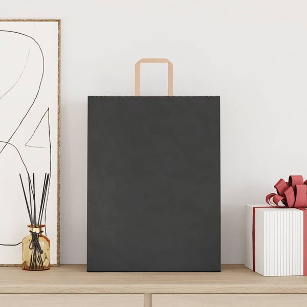 vidaXL Хартиени торбички 50 бр с дръжки черни 32x12x42 см