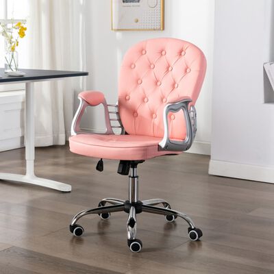vidaXL Въртящ се офис стол, розов, изкуствена кожа
