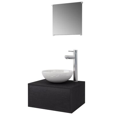 vidaXL комплект мебели от 4 части и мивка за баня, черен цвят