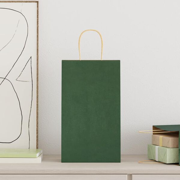 vidaXL Хартиени торбички 50 бр с дръжки зелени 21x11x36 см