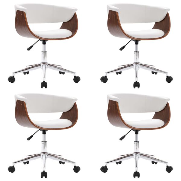 vidaXL Въртящи се трапезни столове, 4 бр, бели, изкуствена кожа