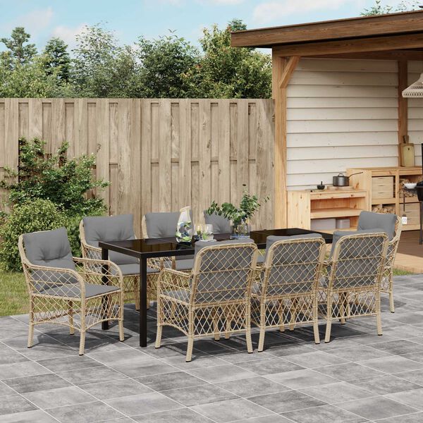 vidaXL Комплект за хранене в градината 9 pcs Бежово полиратан