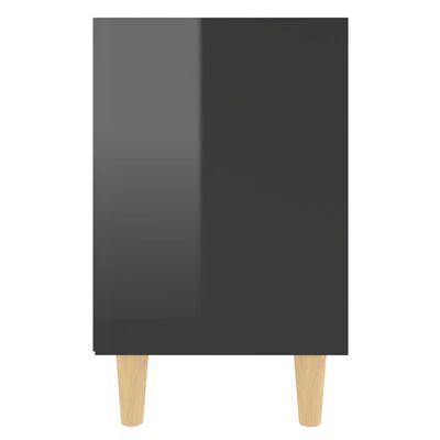 vidaXL Нощно шкафче с крака от дърво масив, черен гланц, 40x30x50 см