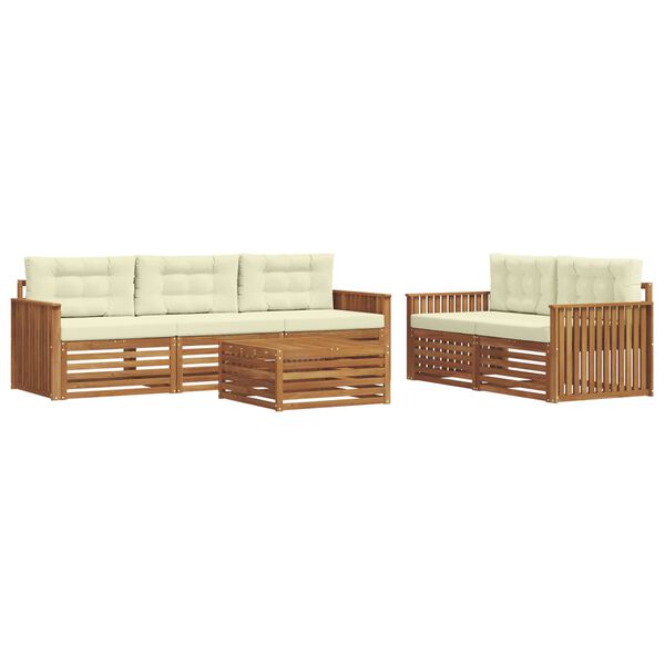 vidaXL Комплект дивани за открито 6 pcs Натурален и Крема