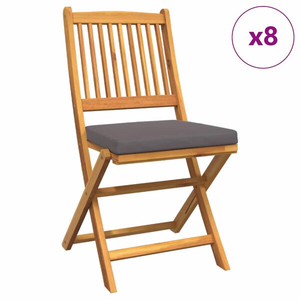 vidaXL Сгъваем стол с възглавница 8 pcs Сив 49 x 57.5 x 92см