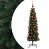 vidaXL Изкуствена тясна коледна елха с топка 120 см 150 LED светодиода