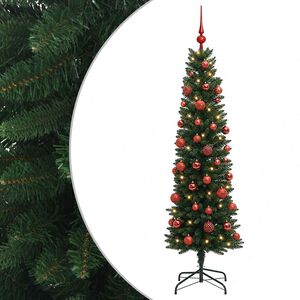 vidaXL Изкуствена тясна коледна елха с топка 120 см 150 LED светодиода