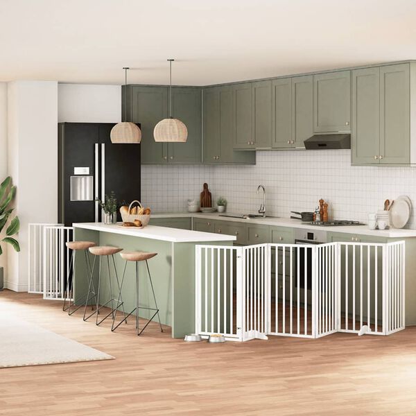 vidaXL Сгъваема преграда за кучета с врата 12 панела бял 600 см топола