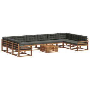 vidaXL Комплект дивани за открито 11 pcs Натурален и Антрацит