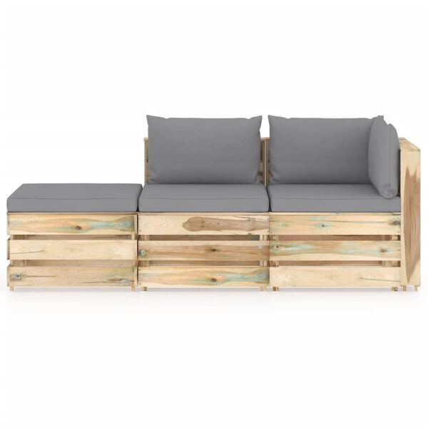 vidaXL Градински комплект от 3 части с възглавници зелена импрегнация